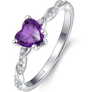H-Created Amethyst-925 Sterling Silver 1.25ct Heart Promise Ring